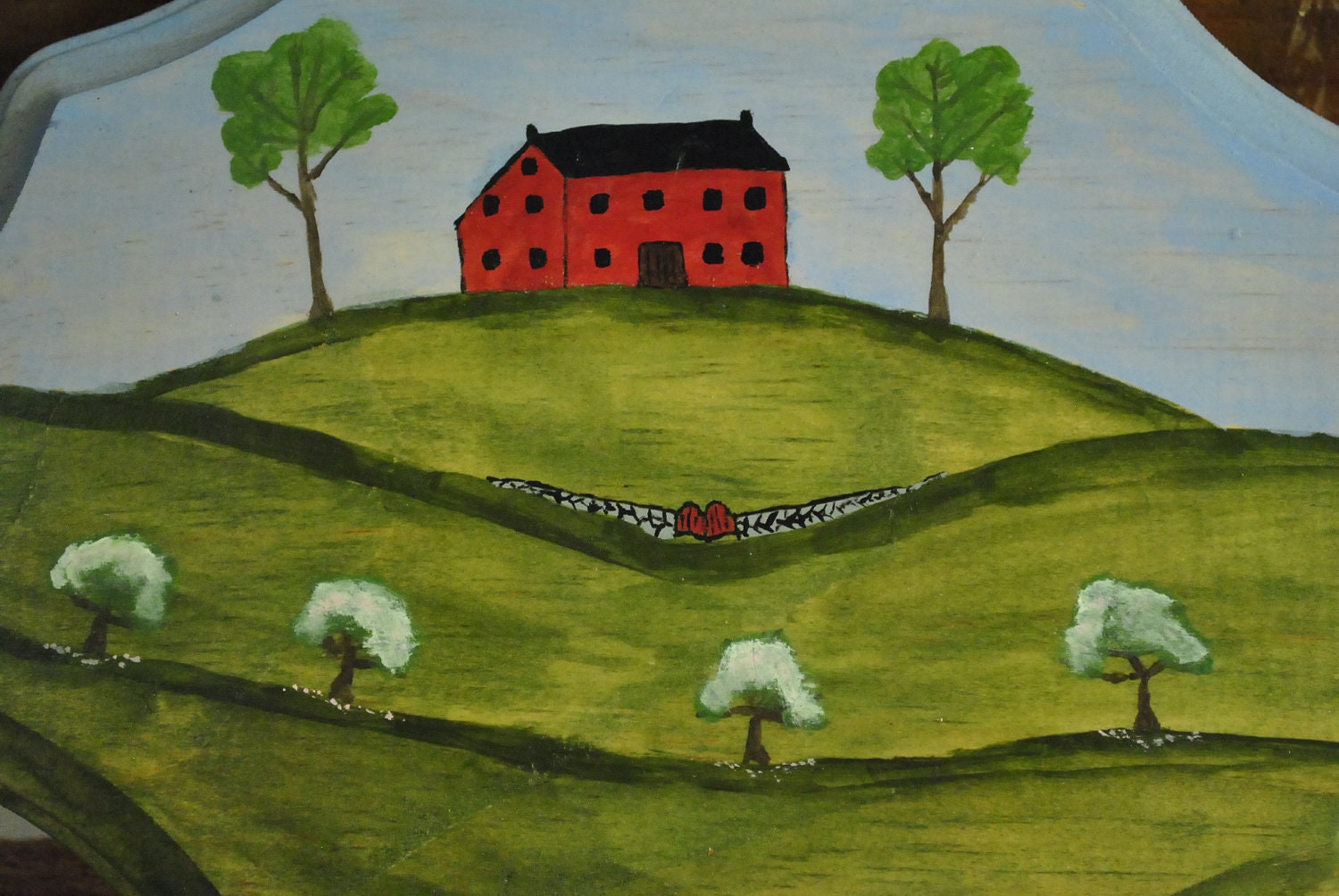 Apple Blossom Spring Folk Art Farm Original Painting on Wood Plaque
