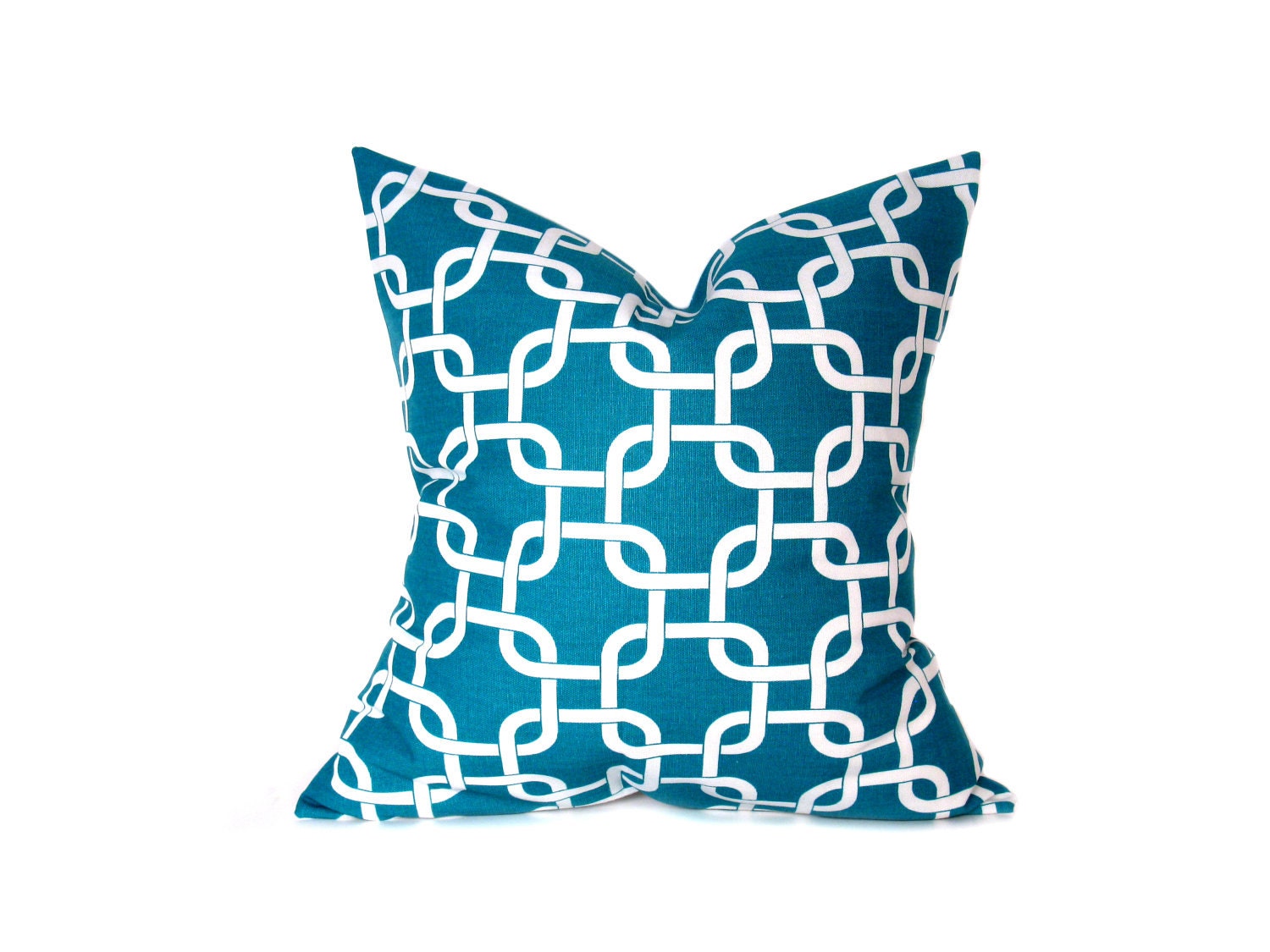 Decorative Throw Pillow Turquoise  and White Chain ONE 20x20 Pillow Cover