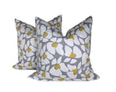 Yellow Gray Pillow Decorator Pillow Cover Decorative Throw Pillow Covers 16x16 set of two  Housewares Home Decor Printed Fabric both sides