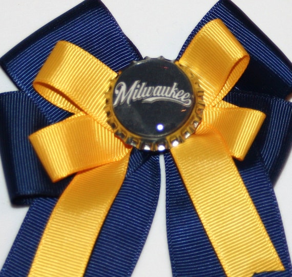 Milwaukee Brewers. Brewers Bow. Brewers Hair Bow. Bow for Brewers. MLB. Milwaukee fans. Baseball