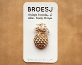 Pineapple Plastic Pin - Gold White Brooch - Fruity