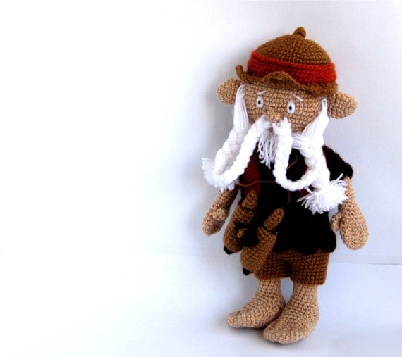 OOAK, crocheted art doll, amigurumi gnome, stuffed fairy figure, collectible human doll, soft sculpture figurine, beige, chocolate brown