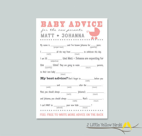 Baby Shower Advice Card - Mad Libs (Little Buggy)
