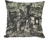 Kraken in the City Octopus Pillow Cushion Cover Hand Screen Printed