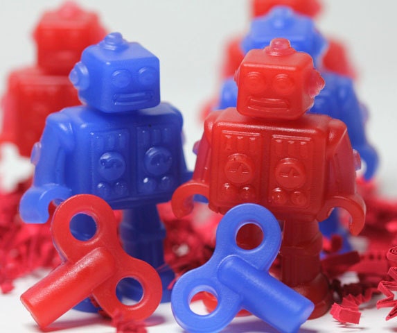 Robot Kid Soaps - Kid Party Favors - Birthday Party -  2 Robots and 2 Keys