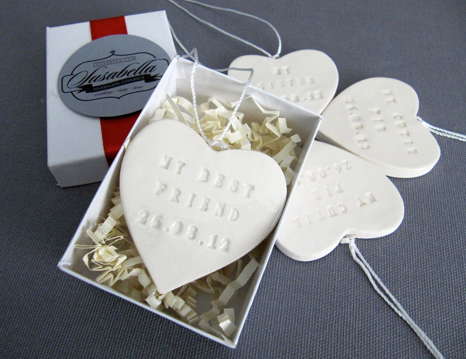 Set of 4 PERSONALIZED Bridesmaids Gifts - Large Heart Bouquet Charms - Gift Boxed & Ready to Give