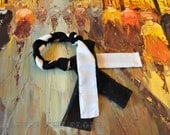 Fabric bracelet, braided satin and chiffon white and black