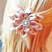 Flower hair fascinator/ brooch, fabric flower, Kanzashi satin, vintage button