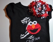 Elmo Zebra Birthday Shirt and Bow