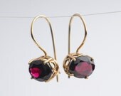 Solid Gold and Wine Red Faceted Garnet Earrings  - "Sparkling Wine"