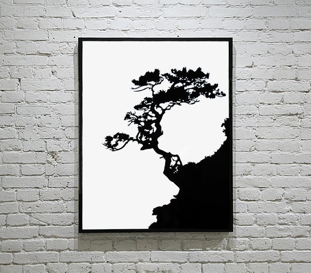 Tree on a Rock Handmade Original Papercut Gift: Hand-Cut Paper Art Silhouette (UNFRAMED)