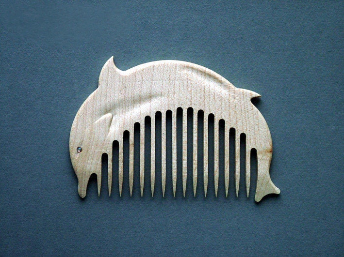 Wooden Comb Dolphin Hand Carved Natural.  Ready to Ship