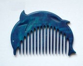 Wooden Comb Blue Dolphin Hand Carved Natural. Head Handle - Ready to Ship
