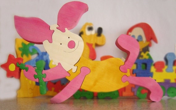 Colorful Wooden Puzzle Piglet. Handmade puzzle game that develops motor skills - Ready to Ship