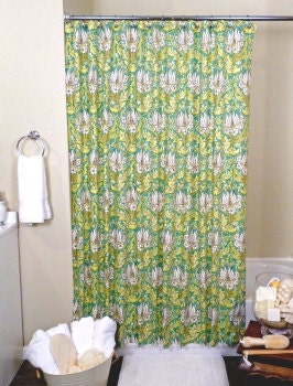 Amy Butler Shower Curtain in Water Lily Pattern in Shades of Green and White sized 72" x 72" (curtain hooks sold separately)
