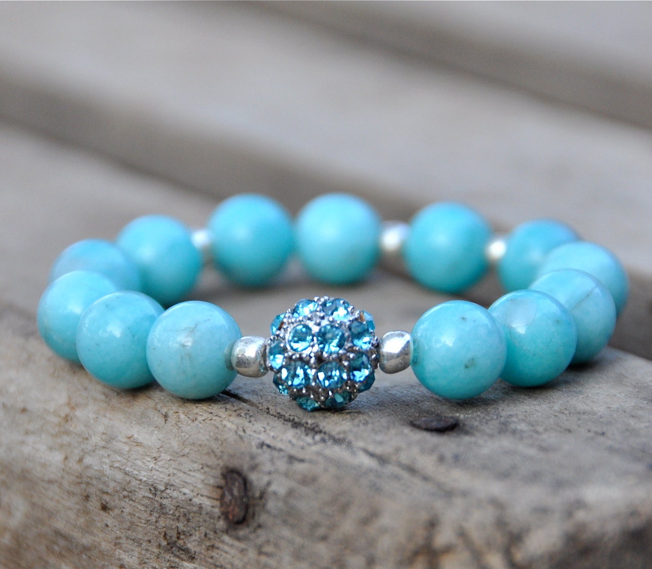 Amazonite Beaded Bracelet with Blue Pave Accent