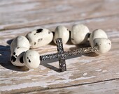Boho Chic Beaded Bracelet with Rhinestone Sideways Cross