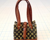 DOLLHOUSE MINIATURE - Designer Bag Purse - Faux LV - by Pat Tyler Leather Miniatures