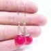 Hot Pink Chalcedony Heart Briolette Sterling Silver Hammered  Fancy Wire Hoop Earrings