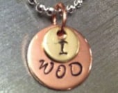 I WOD hand stamped brass and copper pendant - CrossFit