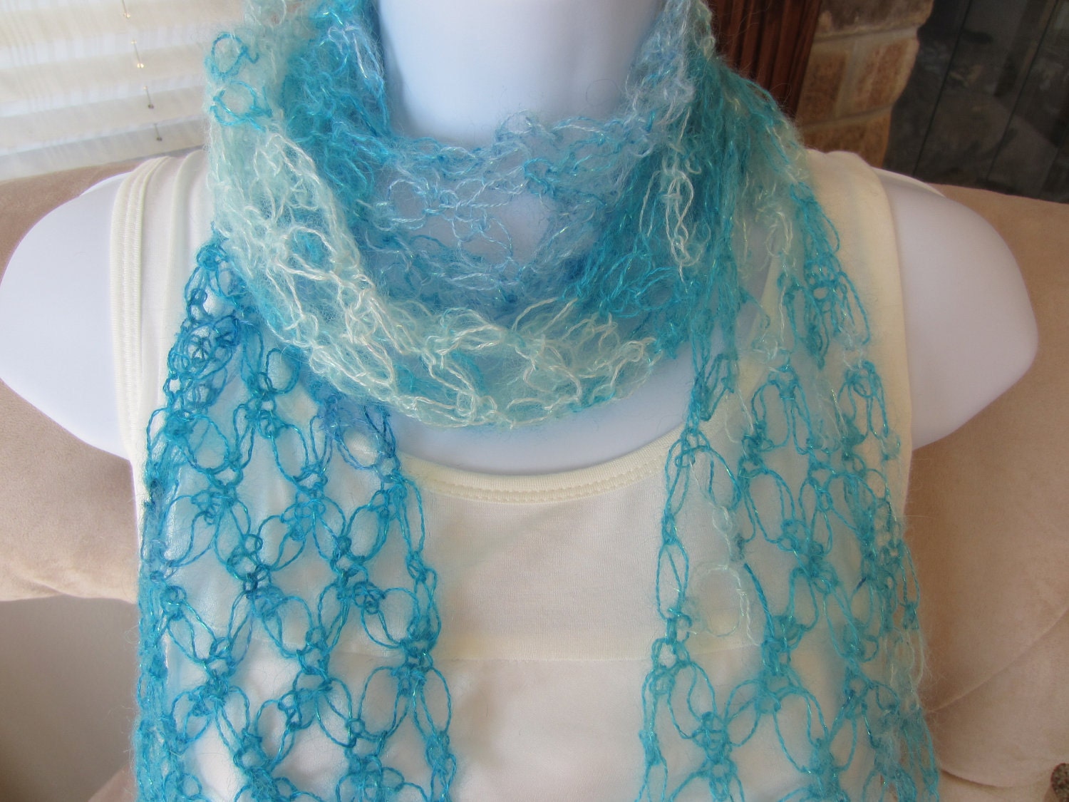 Love Knot Scarf in Aqua. Sexy Summer Scarf. Unique gift for woman. Made to Order Item.