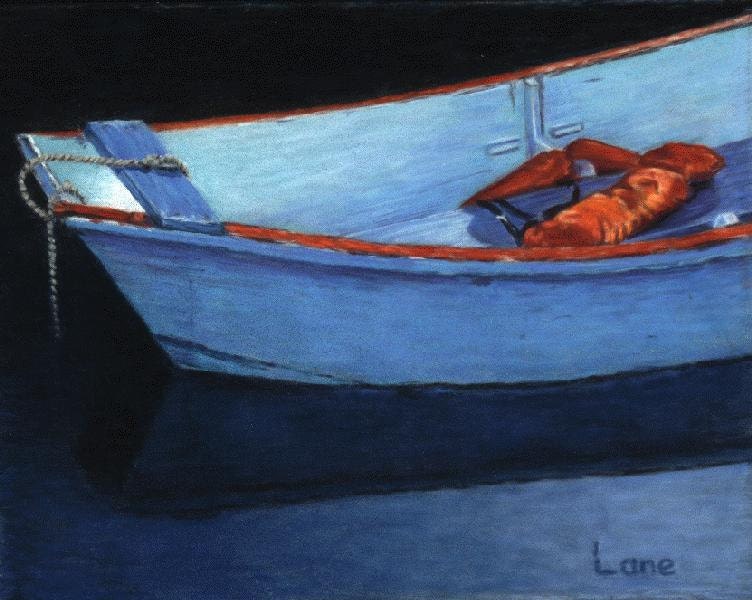 Row Boat Art Painting, Teal Blue Giclee Print of Original Maritime Pastel Painting, Nautical Fine Art, Coastal Beach House Decor