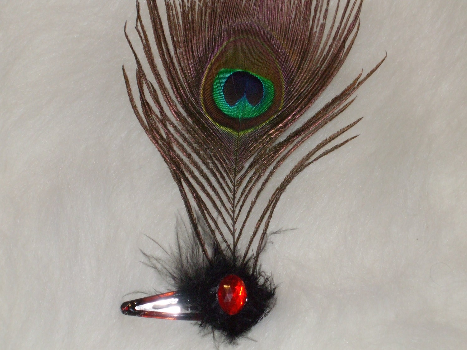 Peacock feather hair clip