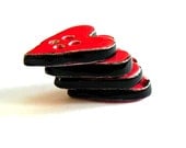 Ceramic Heart Buttons, Small, 4 Pieces, Red and Black - Ceraminic