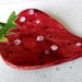 Strawberry Plate Fruit Ceramic Dish Burgundy Red Spoon Rest Eco Friendly Ring Holder with White Dots Cottage Chick Summer Fashion