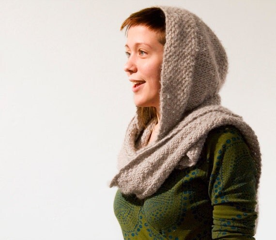 Hand knit Hooded scarf, for women, scoodie, hand knit