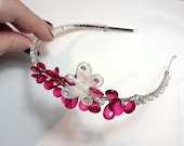Red Crystal Butterfly Tiara Band - Bridal / Wedding, Bridesmaid