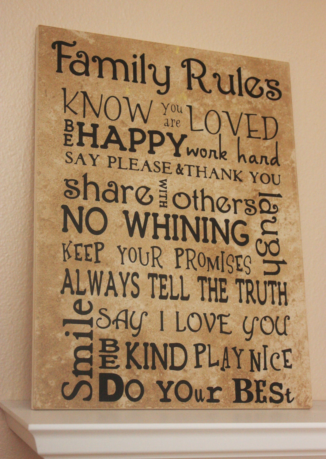 RESERVED for raylovesaladdin - Word Art, Family Rules Decorative Tile - Word Collage - Typography