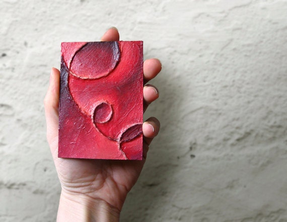 Red Fridge Magnet, Mixed Media Collage Stocking Stuffer, Locker Accessories, Kitchen Magnet, Refrigerator Magnet, Abstract Painting, ACEO