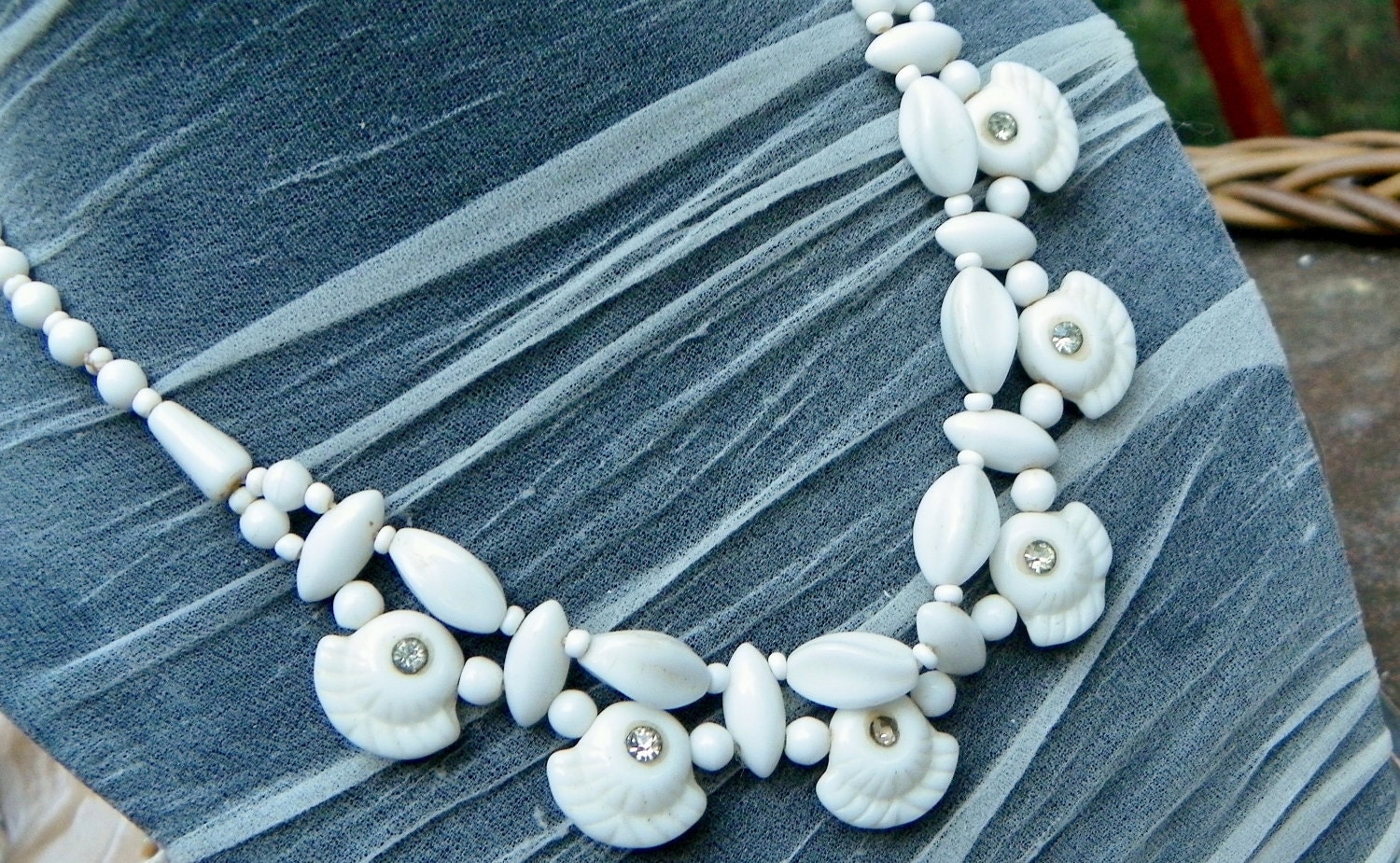 Vintage White W Germany Glass Rhinestone Necklace, Spring Fabulous