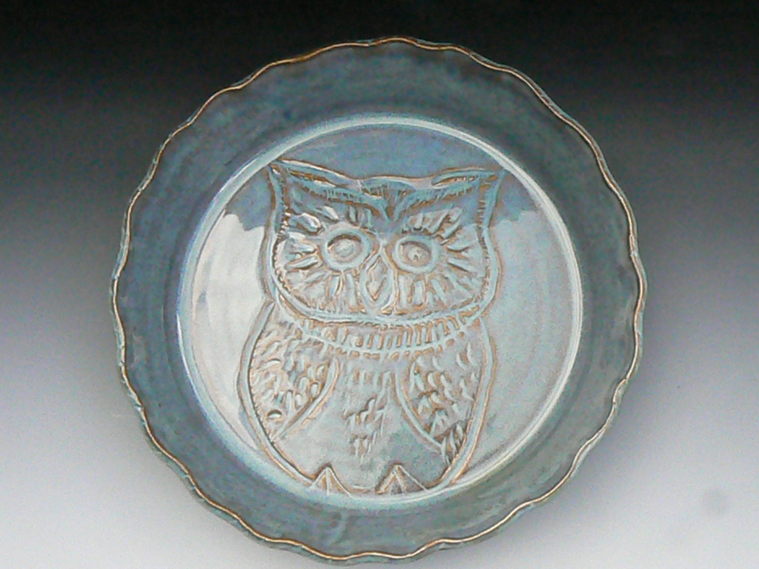 Deep Dish, Mr. Owl pie plate, fire blue
