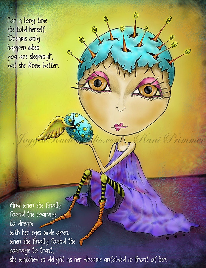 Title: "Eyes Wide Open" FREE SHIPPING Inspirational colorful Giclee Art Print. Seekers - Dream Courage Trust