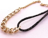 Rocker Chain Bracelet - Black & Gold Lurex Cord with Chunky Gold Chain ..Adjustable