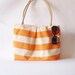 Canvas Tote bag, Beach bag Orange and white stripes. Water resistent Rope handles
