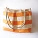 Canvas Tote bag, Beach bag Orange and white stripes. Water resistent Rope handles