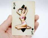 Pin Up Girl Wooden Brooch