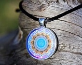 OM Namaste Yoga Pendant Necklace Rope Included Hypo-Allergenic Silver Plated Setting, Meditation Focal Point Lakshya Asana Chakra Turquoise