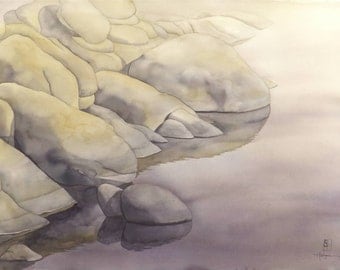 Limited Edition Watercolor Print "ROCK MEETS WATER"