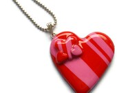 Red and Hot Pink Striped Heart Pendant