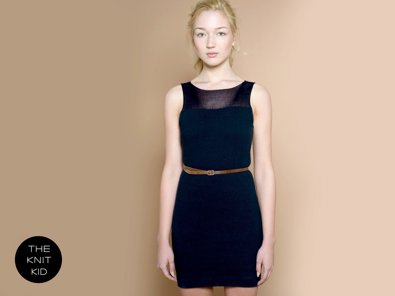 knit dress dark blue almost black cotton linen theknitkid