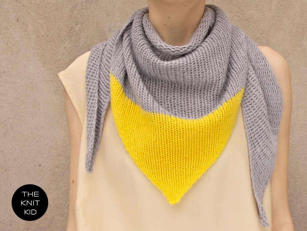 cashmere merino angora triangle scarf grey yellow the knit kid theknitkid