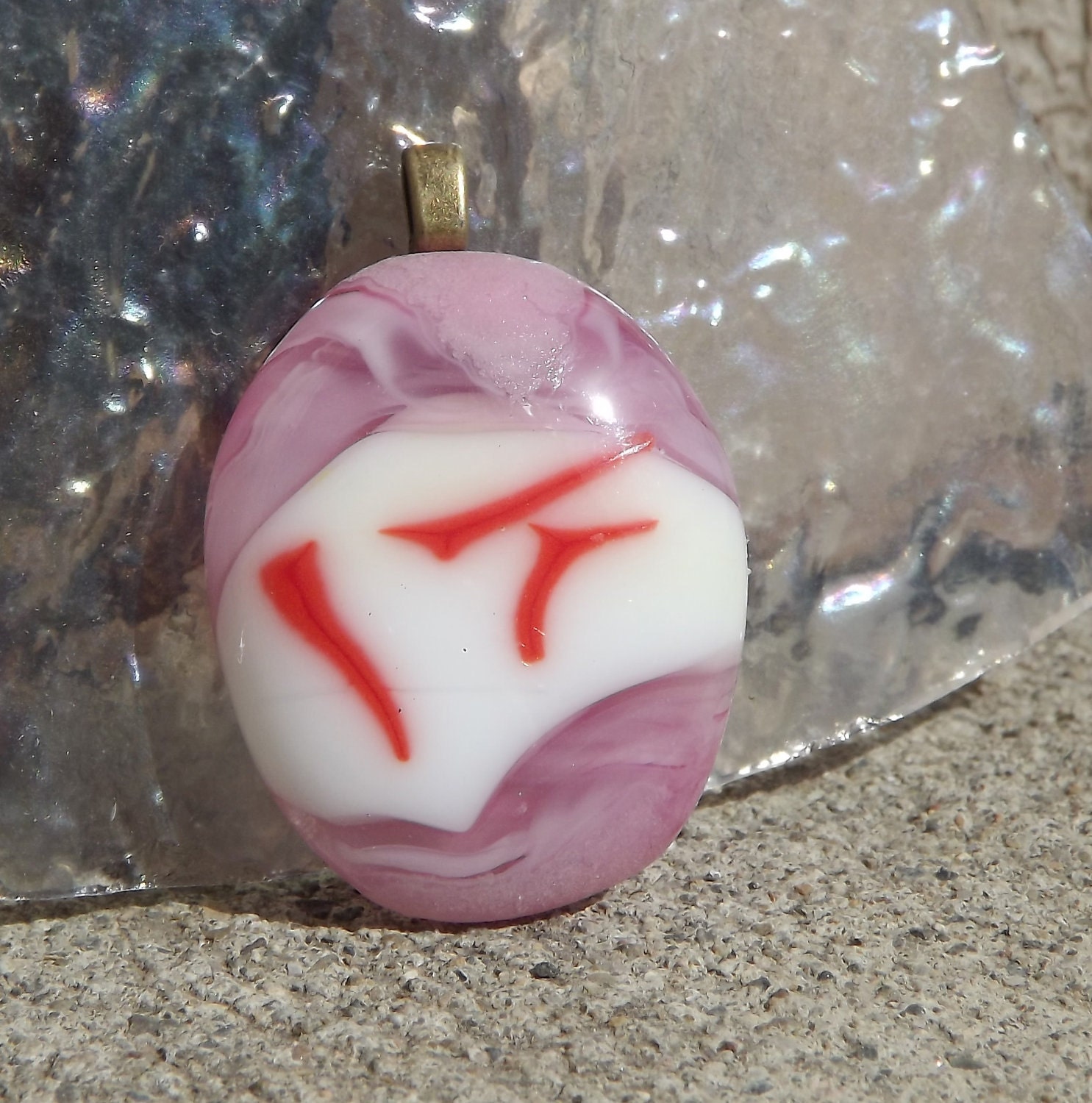 pink and white fused glass pendant