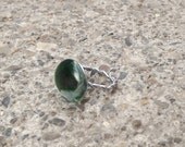 Green adjustable wire wrapped fused glass ring