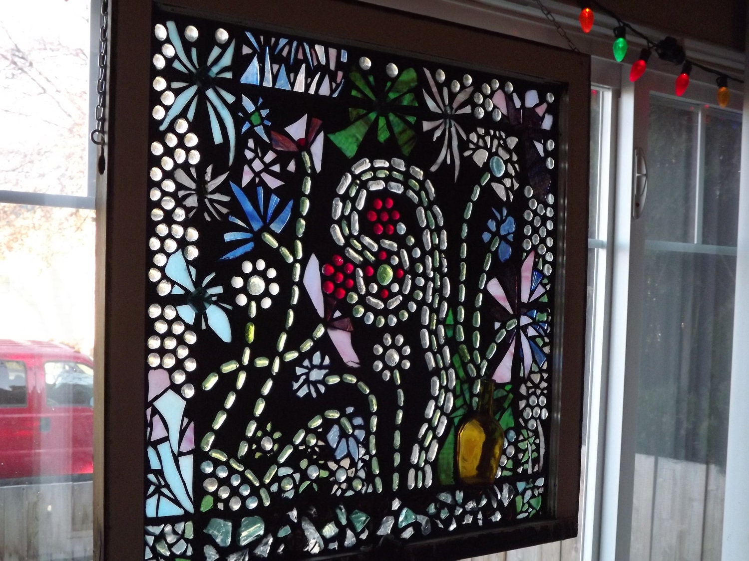 Mosaic flower garden vintage window