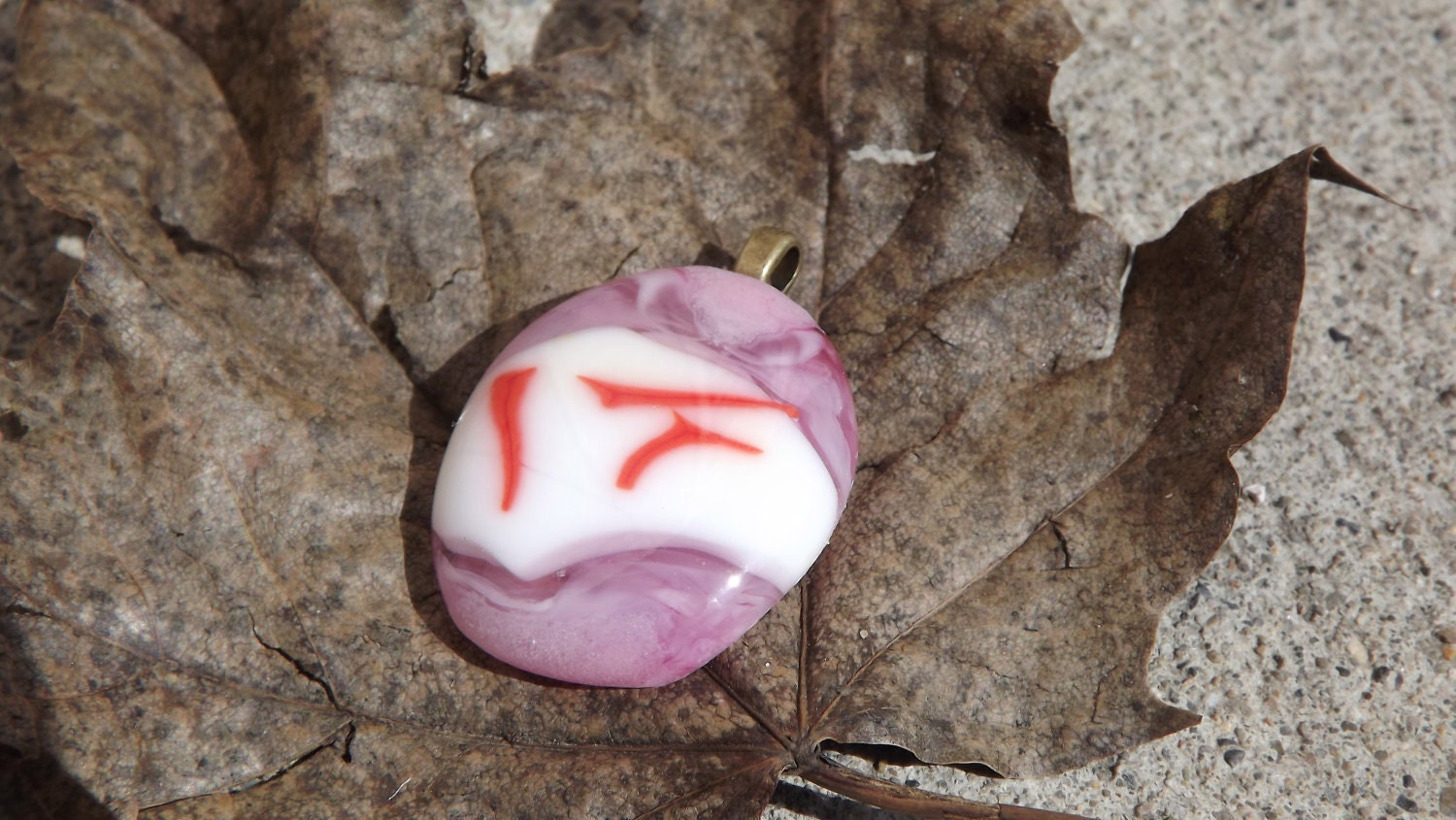 pink and white fused glass pendant