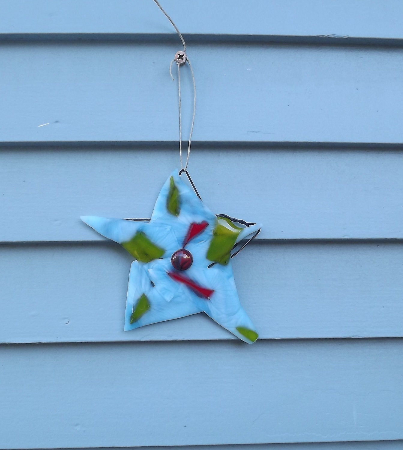 Blue fused glass star Christmas ornament